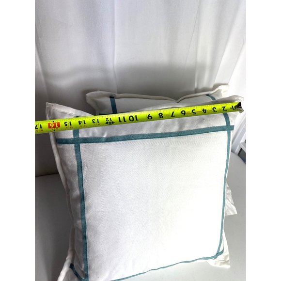 New Ralph Lauren Home Throw Pillows White with Turquoise Stripes Never Used - Picture 13 of 13